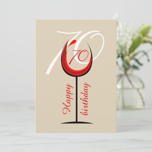Carte Verre rouge moderne Script 70e anniversaire (Debout devant)
