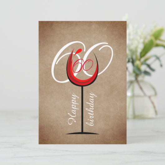 Carte Verre rouge rustique Script 60e anniversaire (Debout devant)