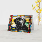 Carte Verre teinté Labrador noir mignon (Fleur jaune)