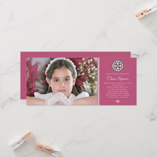 Carte Verre tendu Garde photo de la sainte première comm (Devant/Arrière en situation)