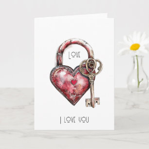 Carte Verrouiller le coeur rouge et l'amour clé