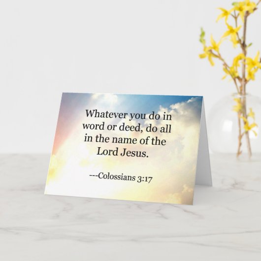 Carte verset biblique, Colossiens 3-17, (Fleur jaune)
