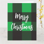 Carte Vert à carreaux Joyeux Noël (Fleur jaune)