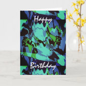 Carte Vert Aqua Bleu Noir Fleur Abstraite Anniversaire (Fleur jaune)