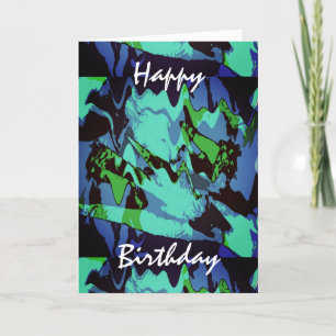 Carte Vert Aqua Bleu Noir Fleur Abstraite Anniversaire