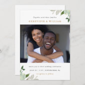 Carte Vert aquarelle moderne avec Mariage photo (Devant / Derrière)