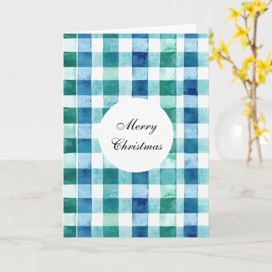 Carte Vert Blanc Bleu Trappe Plaid Noël (Fleur jaune)