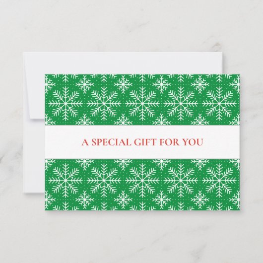 CARTE VERT BLANC FLAKES DE NEIGE NOËL SPÉCIAL (Devant)