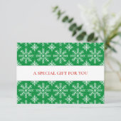 CARTE VERT BLANC FLAKES DE NEIGE NOËL SPÉCIAL (Debout devant)