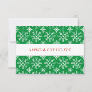CARTE VERT BLANC FLAKES DE NEIGE NOËL SPÉCIAL