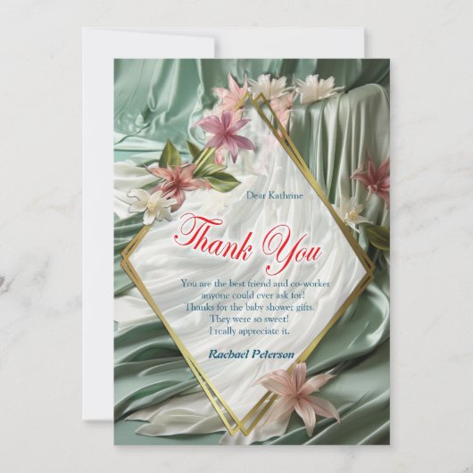 Carte Vert, Crème, Draps De Soie Et Fleurs De Pinkish (Devant)