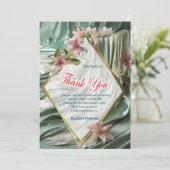 Carte Vert, Crème, Draps De Soie Et Fleurs De Pinkish (Debout devant)