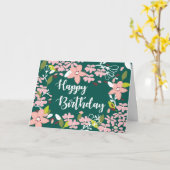 Carte Vert d'anniversaire avec fleurs roses (Fleur jaune)