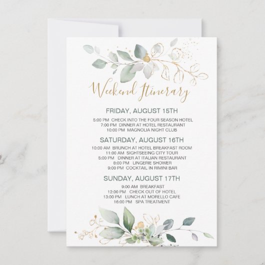 Carte Vert, doré feuillage Bachelorette Week-end Itinéra (Devant)