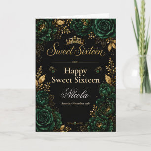 Carte Vert émeraude et Or Sweet Sixteen