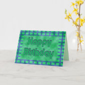 Carte vert et bleu Joyeux anniversaire (Fleur jaune)