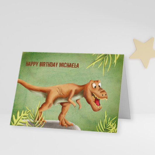 Carte Vert et Brown T-Rex Roaring Joyeux anniversaire