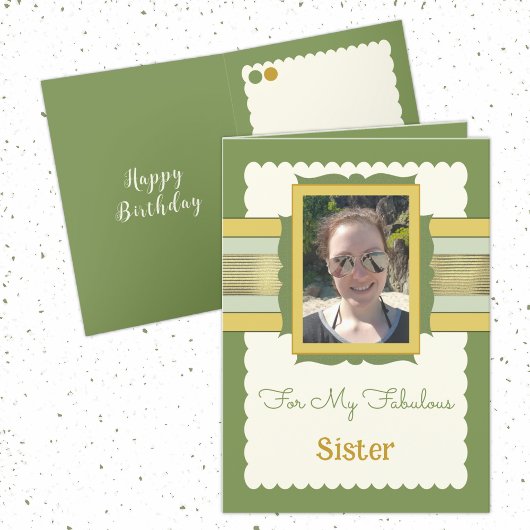 Carte Vert et or ajouter photo soeur anniversaire