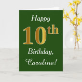 Carte Vert, Faux Gold 10e anniversaire + Nom personnalis (Fleur jaune)