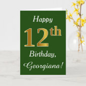 Carte Vert, Faux Gold 12e anniversaire + Nom personnalis (Fleur jaune)