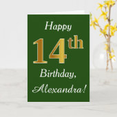 Carte Vert, Faux Gold 14e anniversaire + Nom personnalis (Fleur jaune)