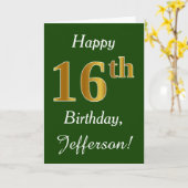 Carte Vert, Faux Gold 16e anniversaire + Nom personnalis (Fleur jaune)