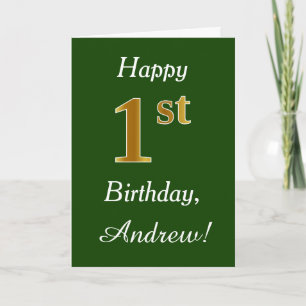 Carte Vert, Faux Gold 1er anniversaire + Nom personnalis