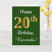 Carte Vert, Faux Gold 20e anniversaire + Nom personnalis (Fleur jaune)
