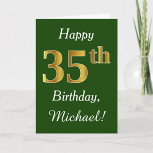 Carte Vert, Faux Gold 35e anniversaire + Nom personnalis
