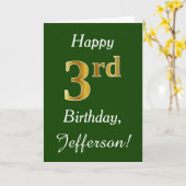 Carte Vert, Faux Gold 3ème anniversaire + Nom personnali (Fleur jaune)