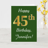Carte Vert, Faux Gold 45e anniversaire + Nom personnalis (Fleur jaune)