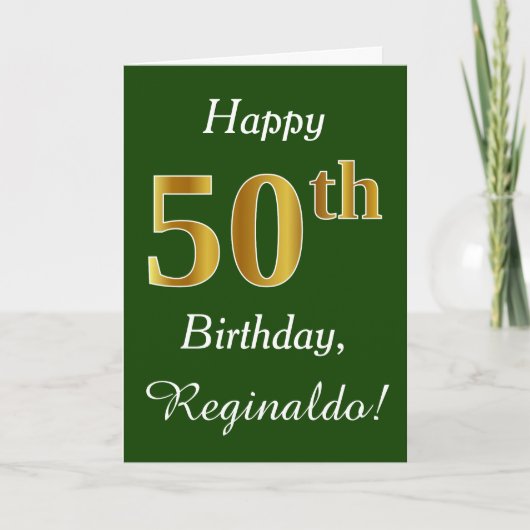 Carte Vert, Faux Gold 50e anniversaire + Nom personnalis (Devant)