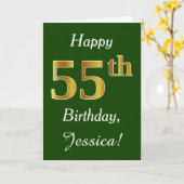 Carte Vert, Faux Gold 55e anniversaire + Nom personnalis (Fleur jaune)