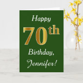 Carte Vert, Faux Gold 70e anniversaire + Nom personnalis (Fleur jaune)