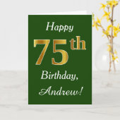 Carte Vert, Faux Gold 75e anniversaire + Nom personnalis (Fleur jaune)