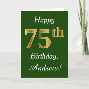 Carte Vert, Faux Gold 75e anniversaire + Nom personnalis