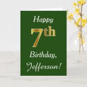 Carte Vert, Faux Gold 7e anniversaire + Nom personnalisé (Fleur jaune)