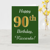 Carte Vert, Faux Gold 90e anniversaire + Nom personnalis (Fleur jaune)