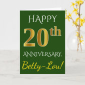 Carte Vert, Faux Or 20e Anniversaire de Mariage + Nom (Fleur jaune)