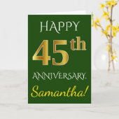 Carte Vert, Faux Or 45ème anniversaire du Mariage + Nom (Fleur jaune)
