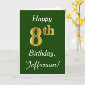 Carte Vert, Faux Or 8ème anniversaire + Nom personnalisé (Fleur jaune)