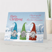 Carte Vert Neige Rouge Bleu Gnome De Noël (Devant)