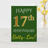 Carte Vert, Or Faux 17e Anniversaire de Mariage + Nom (Fleur jaune)