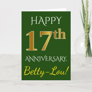 Carte Vert, Or Faux 17e Anniversaire de Mariage + Nom