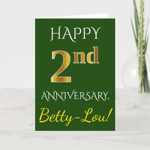 Carte Vert, Or Faux 2e Anniversaire de Mariage + Nom