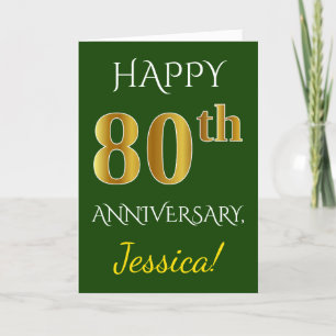 Carte Vert, Or Faux 80e Anniversaire de Mariage + Nom