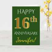 Carte Vert, Or Imitation 16e Anniversaire de Mariage + N (Fleur jaune)