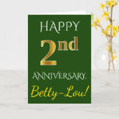 Carte Vert, Or Imitation 2e Anniversaire de Mariage + No (Fleur jaune)
