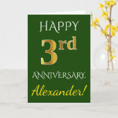 Carte Vert, Or Imitation 3e Anniversaire de Mariage + No (Fleur jaune)