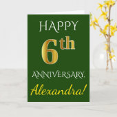 Carte Vert, Or Imitation 6e Anniversaire De Mariage + No (Fleur jaune)